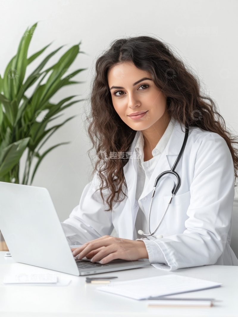 高清大图下载【趣麦麦图】医生在办公室使用笔记本电脑