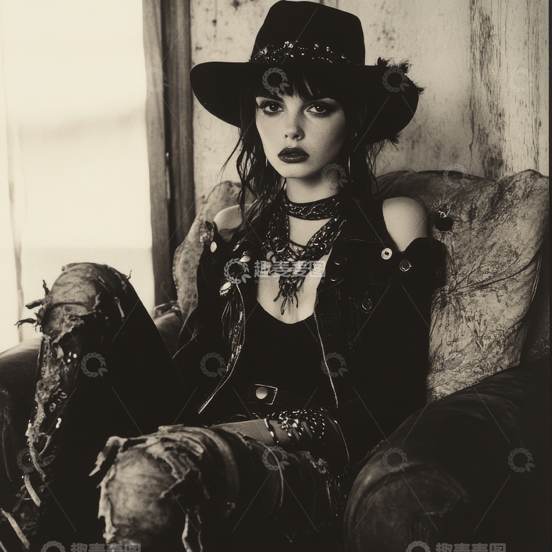 高清大图下载【趣麦麦图】复古风格的女性坐在沙发上