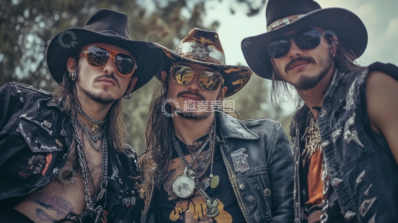 高清大图下载【趣麦麦图】三位穿着复古牛仔服饰的男子
