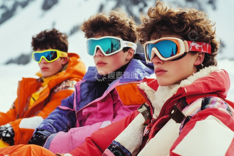高清大图下载【趣麦麦图】雪地中的三位滑雪者
