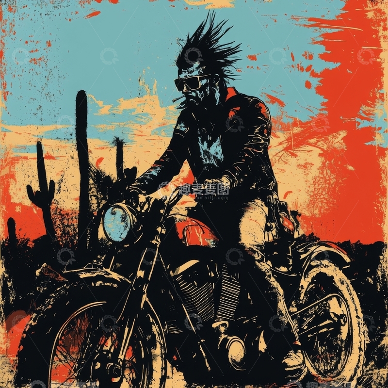 高清大图下载【趣麦麦图】狂野骑士驾驶摩托车穿越荒漠