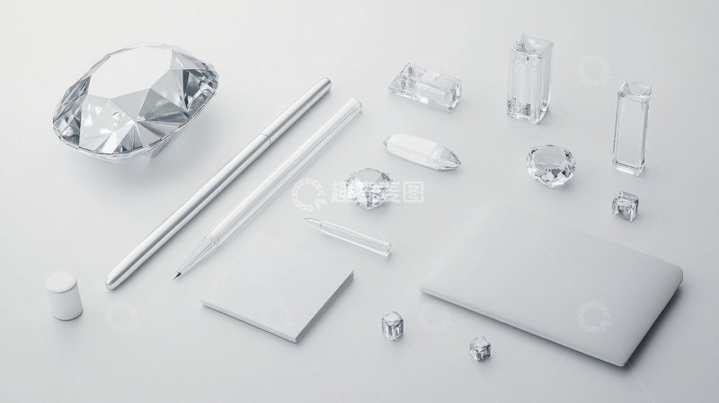 高清大图下载【趣麦麦图】简约风格的办公文具与水晶装饰