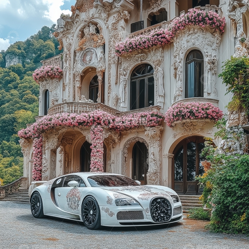 高清大图下载【趣麦麦图】豪华跑车停在装饰精美的建筑前