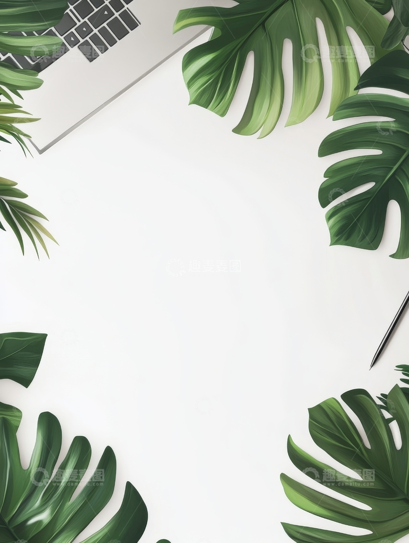 高清大图下载【趣麦麦图】绿叶环绕的简洁办公桌面