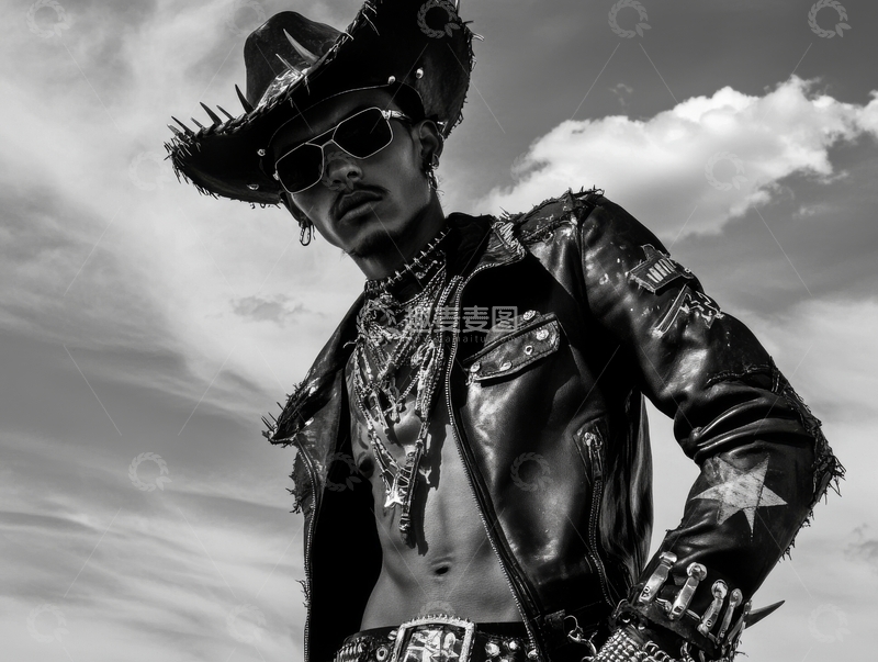 高清大图下载【趣麦麦图】黑白影像中的酷炫牛仔