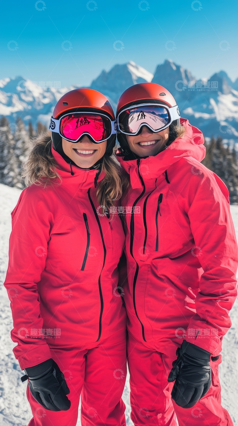 高清大图下载【趣麦麦图】雪地中的两位滑雪者