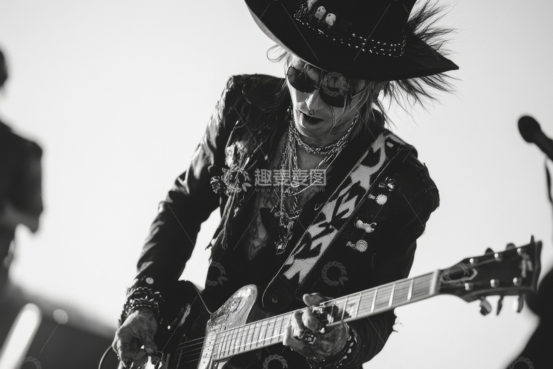 高清大图下载【趣麦麦图】黑白照片中的吉他手表演