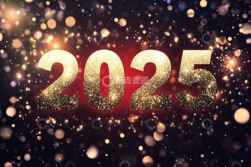 2025年金色数字与闪烁光斑背景