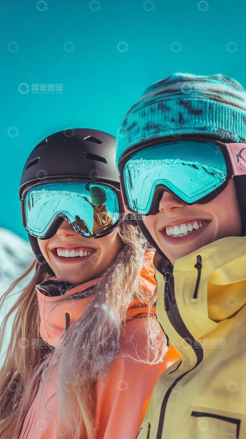 滑雪者在雪地自拍，笑容灿烂