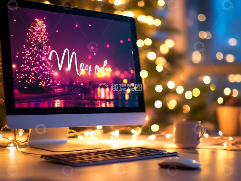 高清大图下载【趣麦麦图】圣诞装饰下的电脑桌面