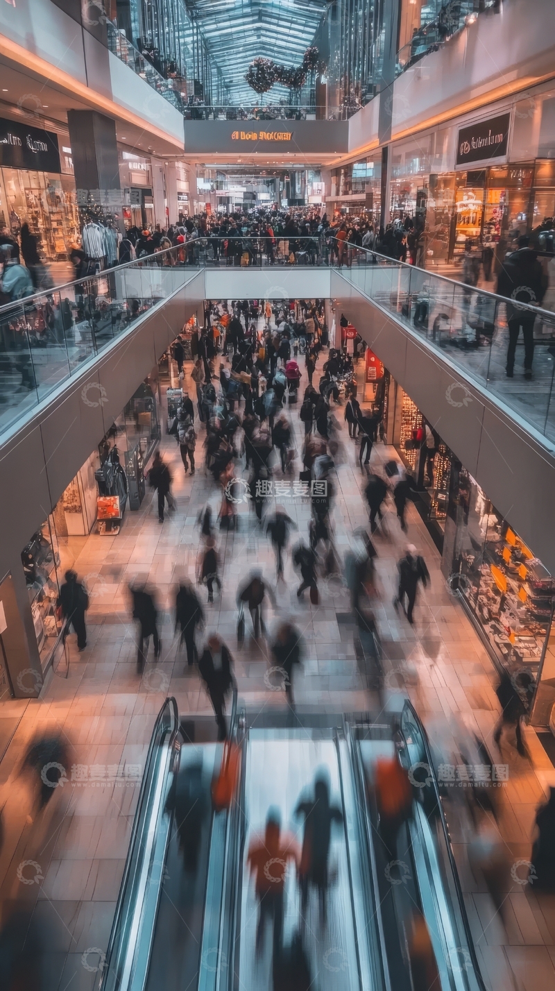 高清大图下载【趣麦麦图】繁忙购物中心的多层人流