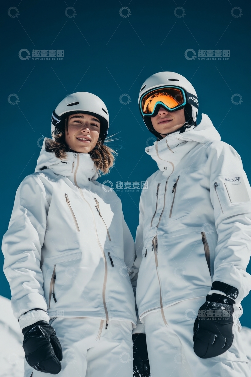 高清大图下载【趣麦麦图】两位穿着滑雪服的人在雪地里