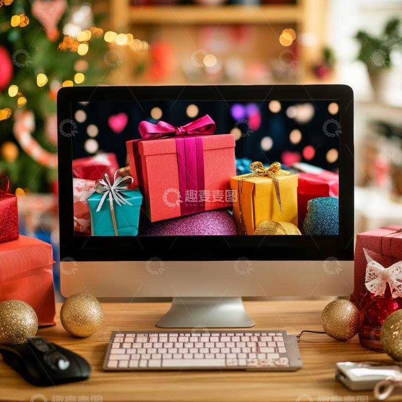 高清大图下载【趣麦麦图】电脑屏幕展示节日礼物