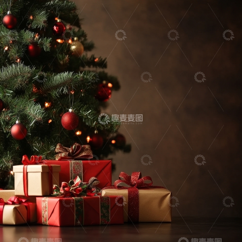 高清大图下载【趣麦麦图】圣诞树下摆放的精美礼物