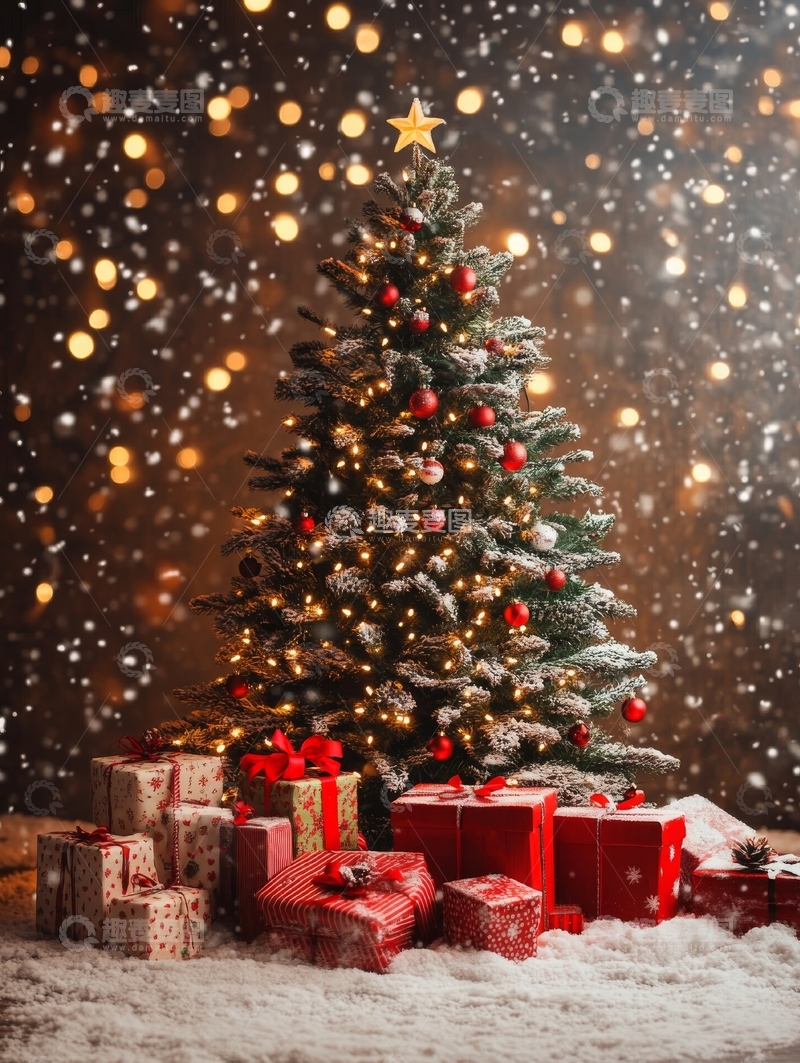 高清大图下载【趣麦麦图】装饰精美的圣诞树与礼物