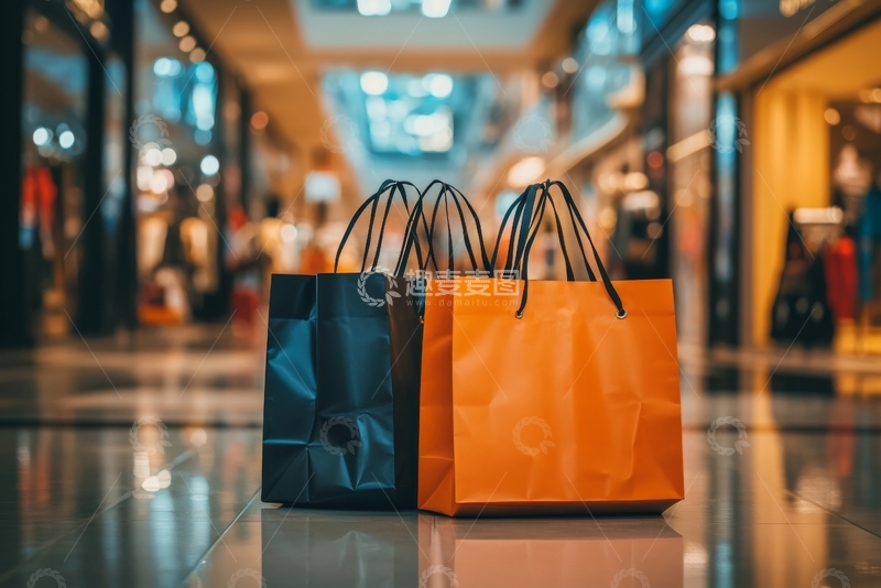 高清大图下载【趣麦麦图】商场走廊上的购物袋