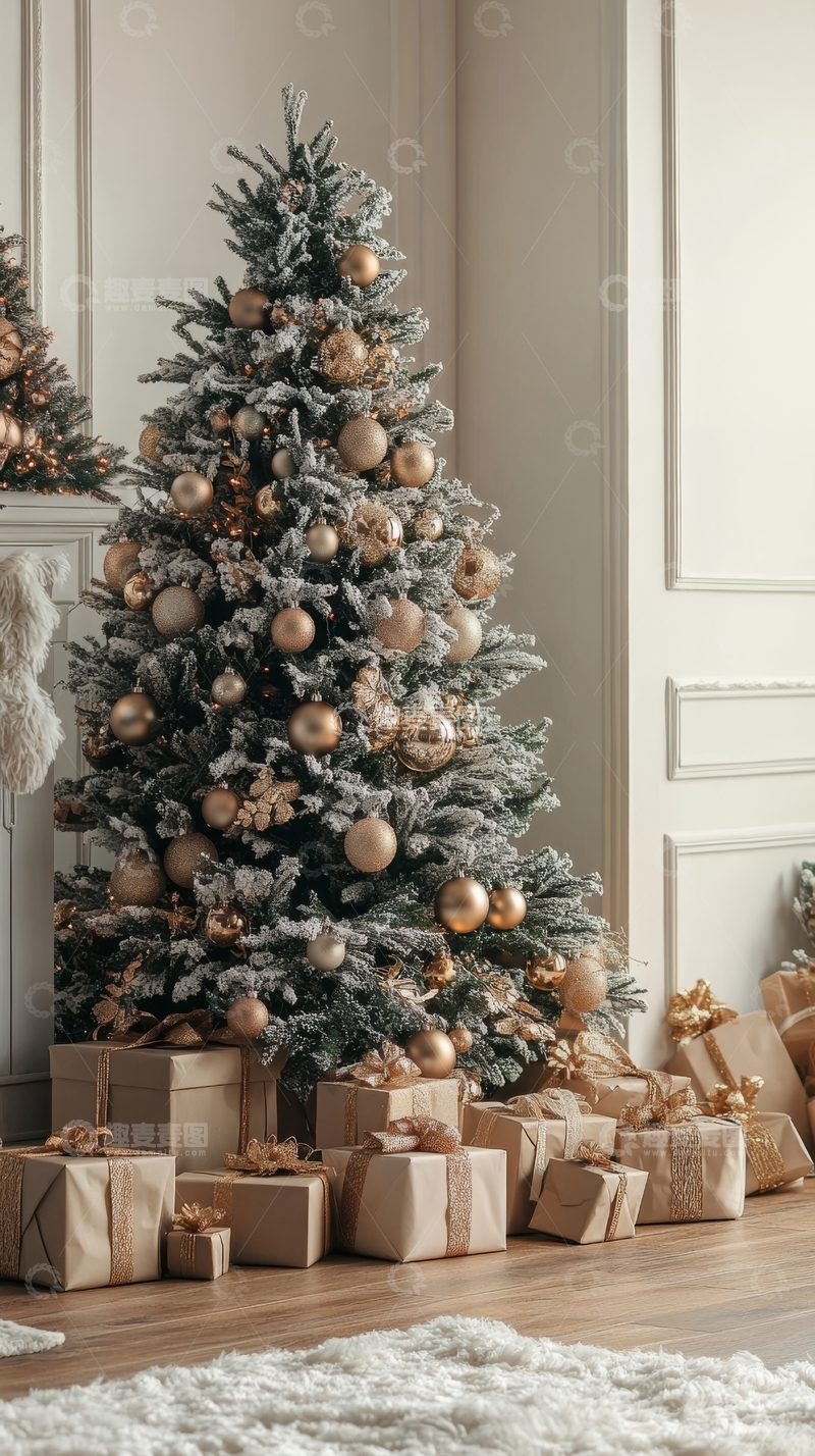 高清大图下载【趣麦麦图】装饰精美的圣诞树与礼物