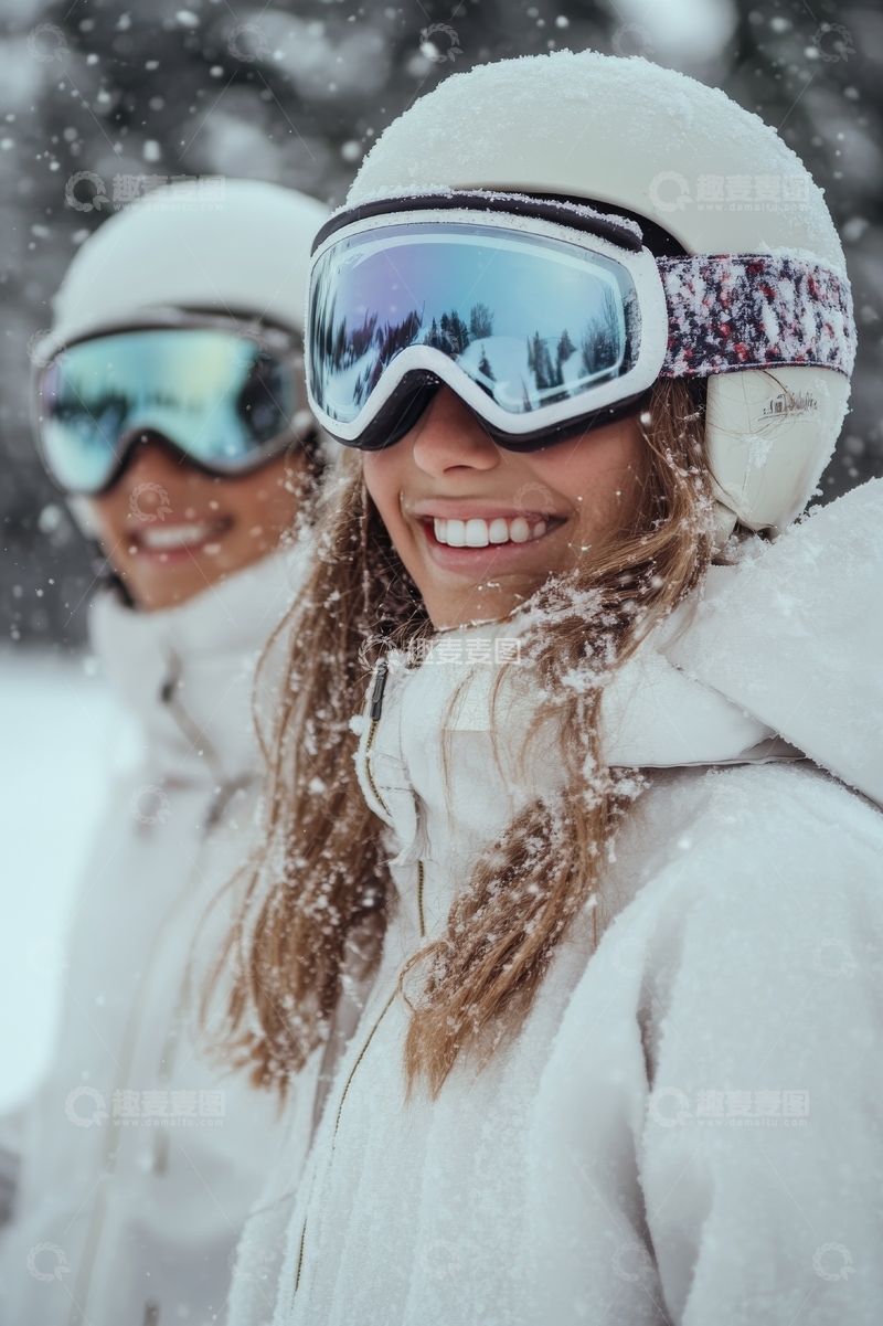 雪地中的滑雪者微笑