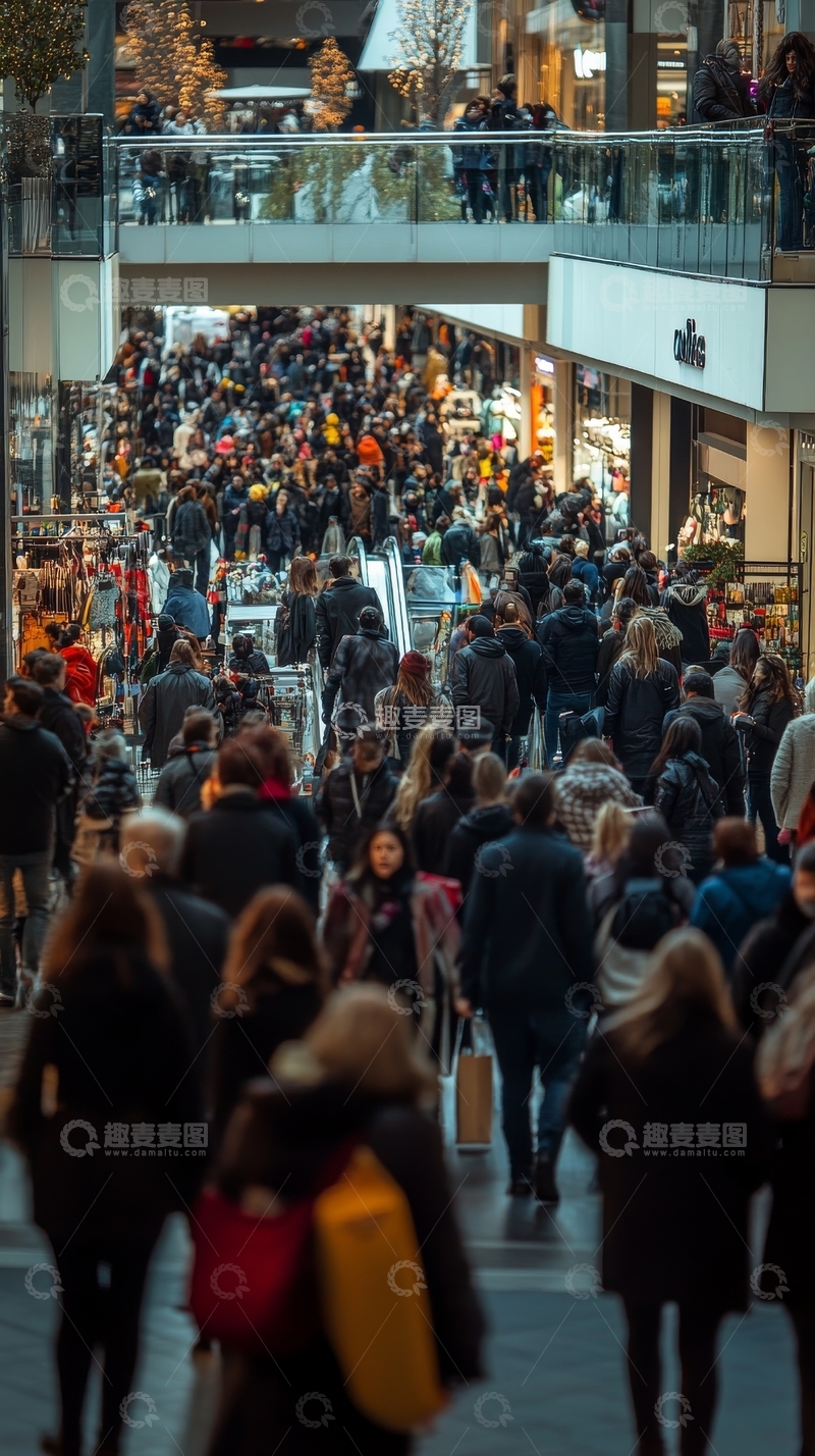 高清大图下载【趣麦麦图】繁忙购物中心的人流景象