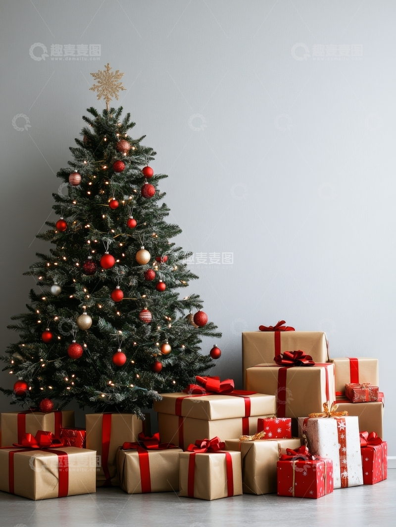 高清大图下载【趣麦麦图】装饰圣诞树与礼物堆