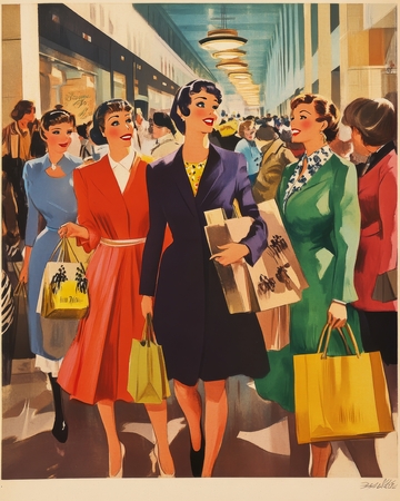 购物女性在商场中行走