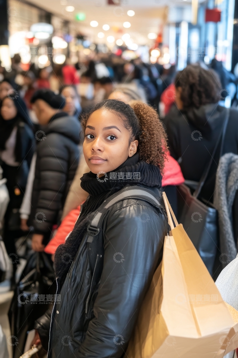 高清大图下载【趣麦麦图】商场中手持购物袋的女性
