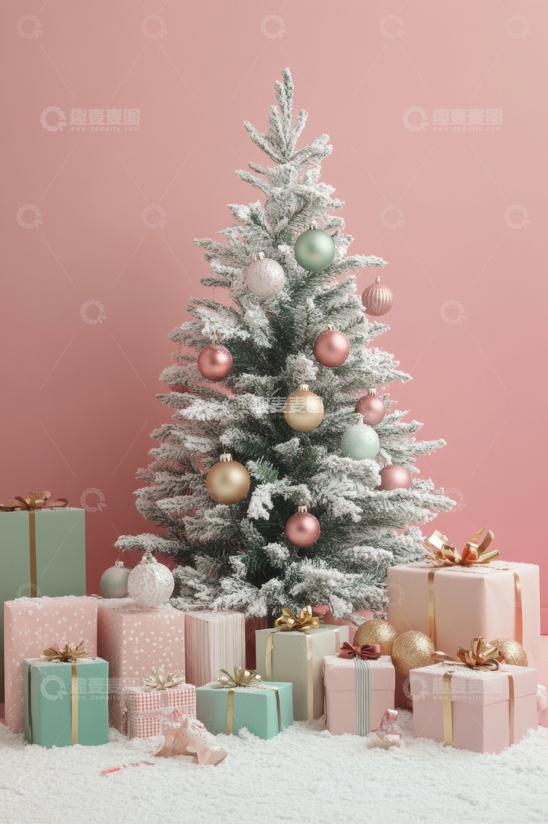 高清大图下载【趣麦麦图】装饰精美的圣诞树与礼物堆