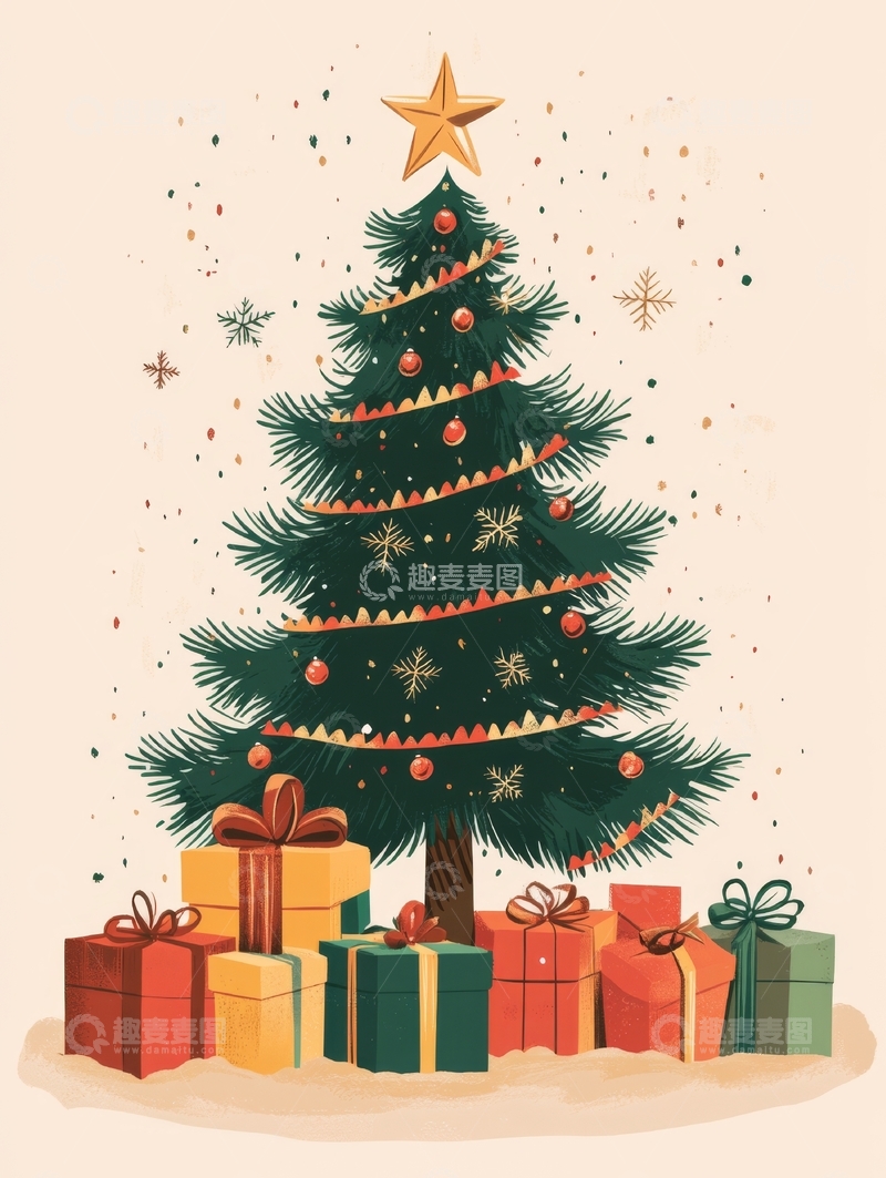 高清大图下载【趣麦麦图】装饰圣诞树与礼物堆