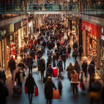 繁忙购物中心的购物人群