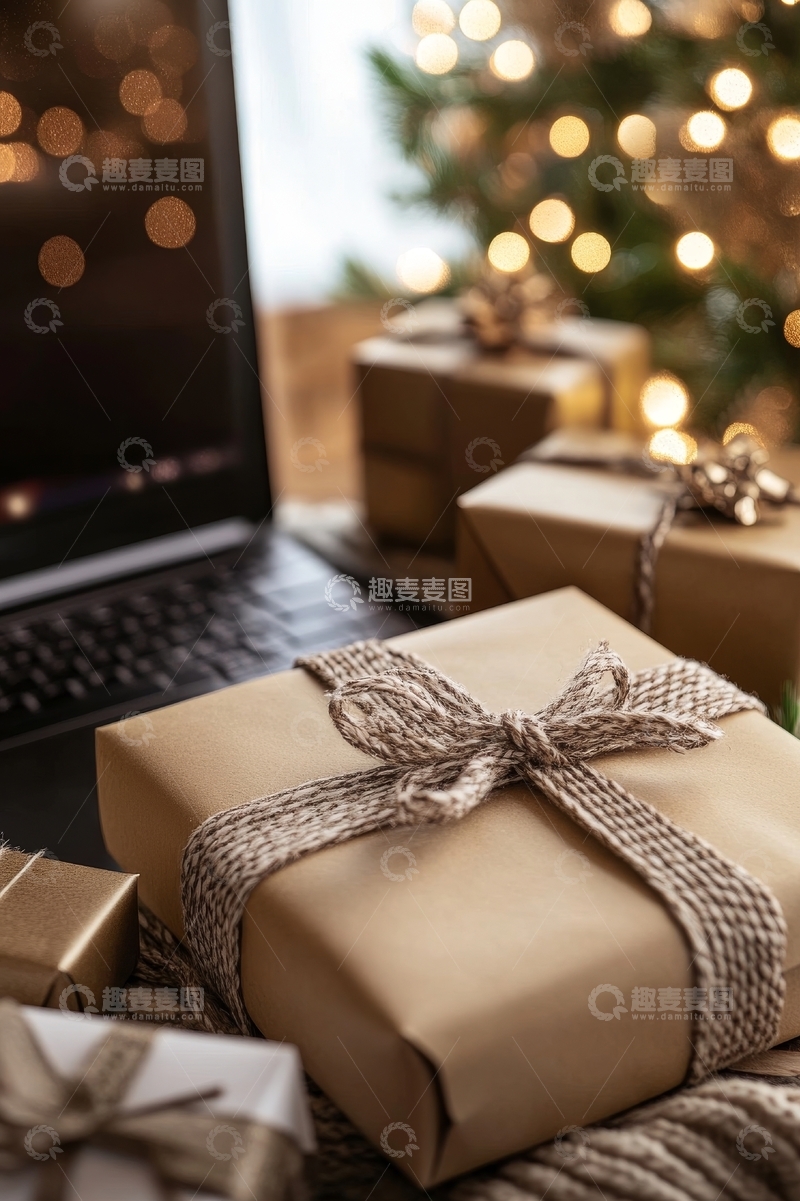 高清大图下载【趣麦麦图】圣诞礼物与笔记本电脑