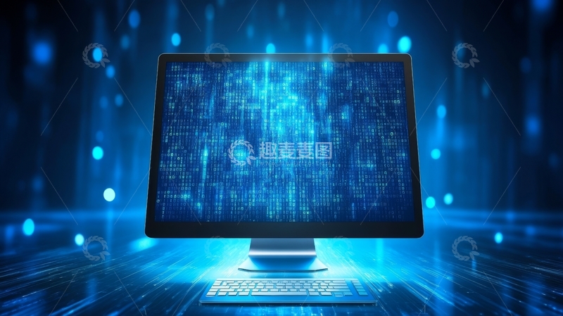 高清大图下载【趣麦麦图】蓝色数据流的电脑显示屏