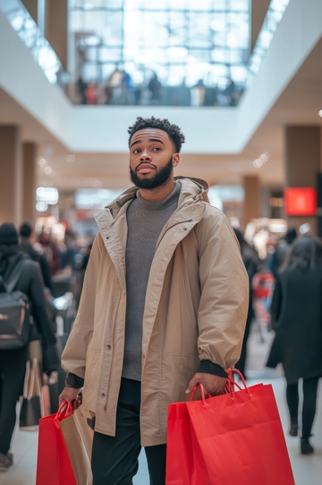商场中手提购物袋的男子