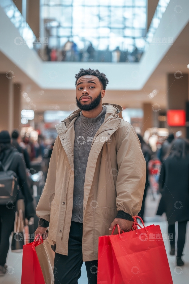 高清大图下载【趣麦麦图】商场中手提购物袋的男子