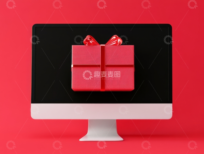 高清大图下载【趣麦麦图】电脑屏幕上的红色礼物盒