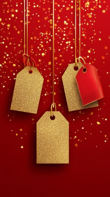 红色背景上的金色和红色吊牌