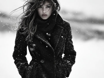 冬日雪中，女子身披厚重外套