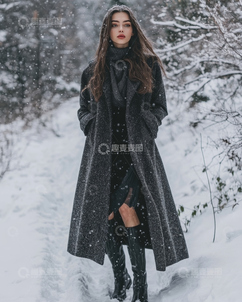 雪中漫步的女子