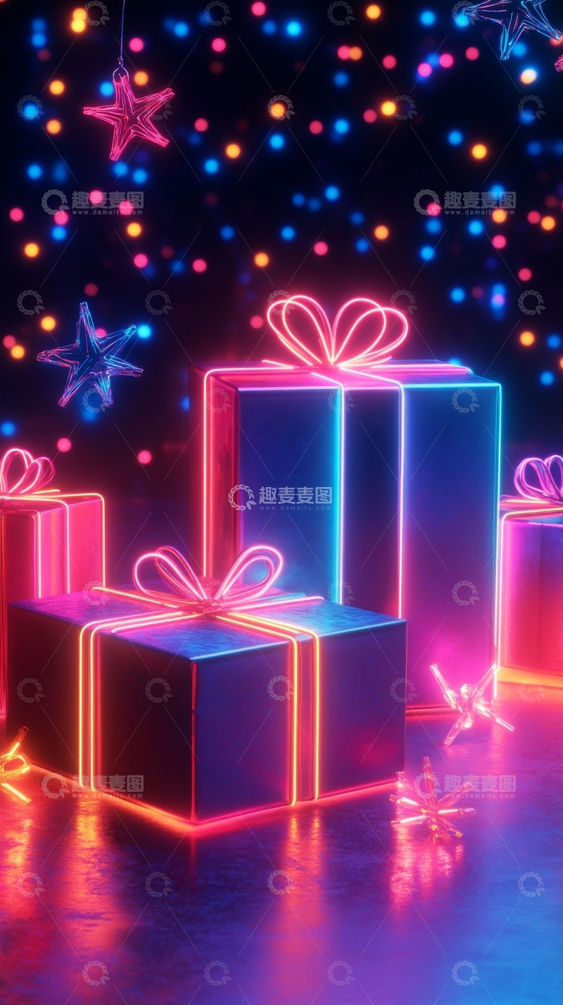 高清大图下载【趣麦麦图】霓虹灯下的节日礼物
