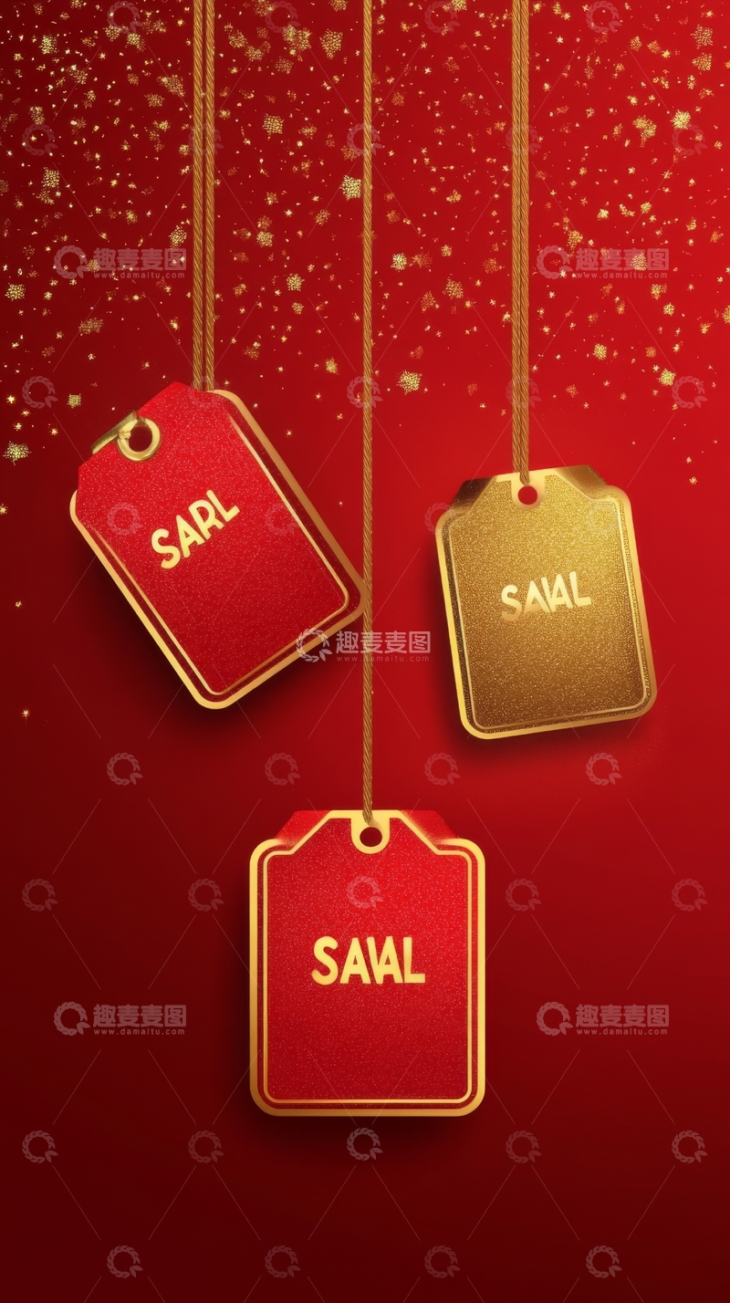 高清大图下载【趣麦麦图】红色背景上的金色吊牌