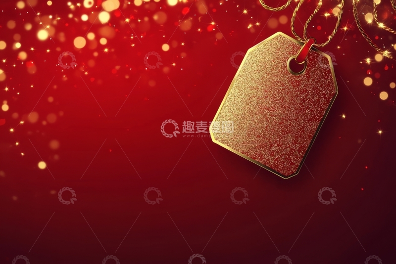 高清大图下载【趣麦麦图】红色背景上的金色吊牌