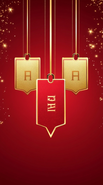 红色背景上的金色吊牌装饰