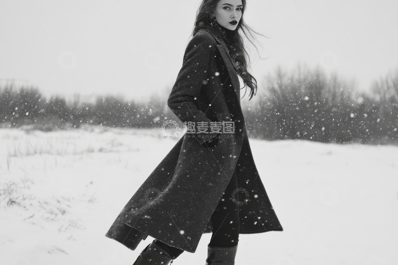 雪中行走的女子