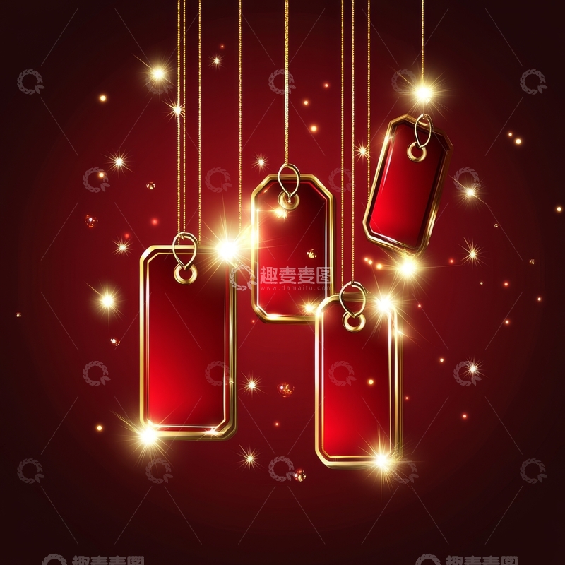 高清大图下载【趣麦麦图】悬挂的红色标签与金色光芒
