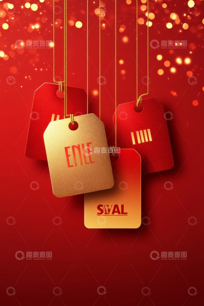 高清大图下载【趣麦麦图】红色背景上的悬挂标签