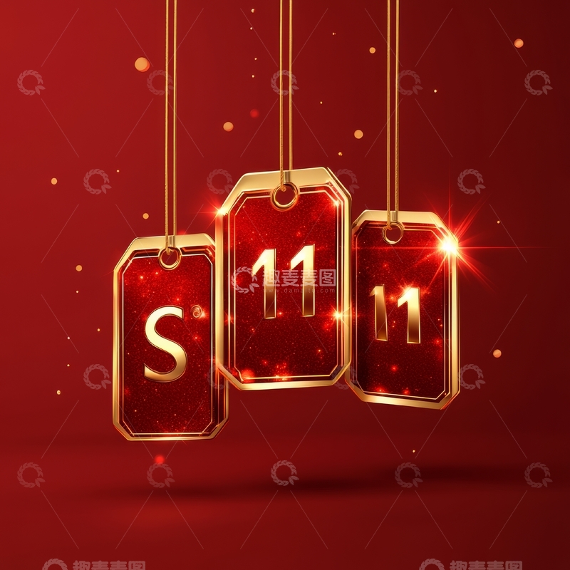 高清大图下载【趣麦麦图】红色背景下的金色吊牌数字展示