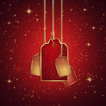 金色标签悬挂于红色星光背景