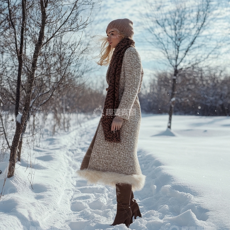 高清大图下载【趣麦麦图】冬日雪地中的女子