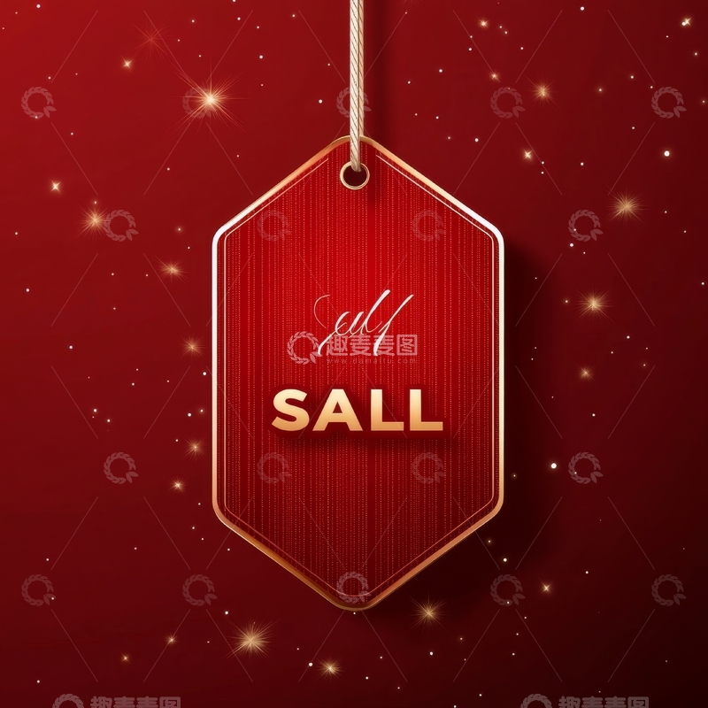 高清大图下载【趣麦麦图】红色背景上的金色销售标签