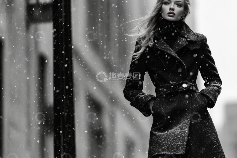 高清大图下载【趣麦麦图】雪中行走的女性