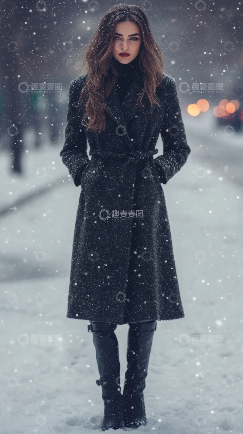 雪中行走的女子